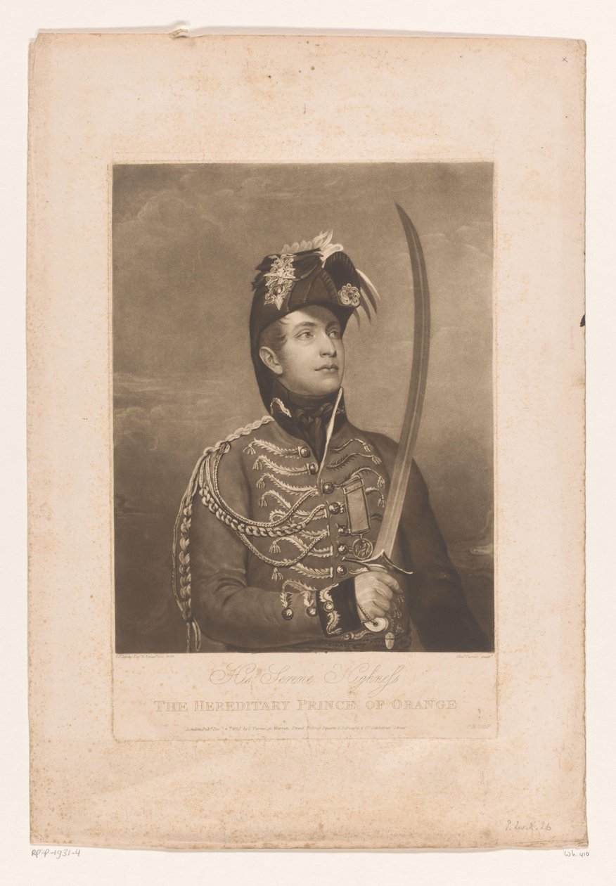 Portret van Willem II, Koning der Nederlanden Sua Alteza Sereníssima o Príncipe Hereditário de Orange (título no objeto) de Charles Turner