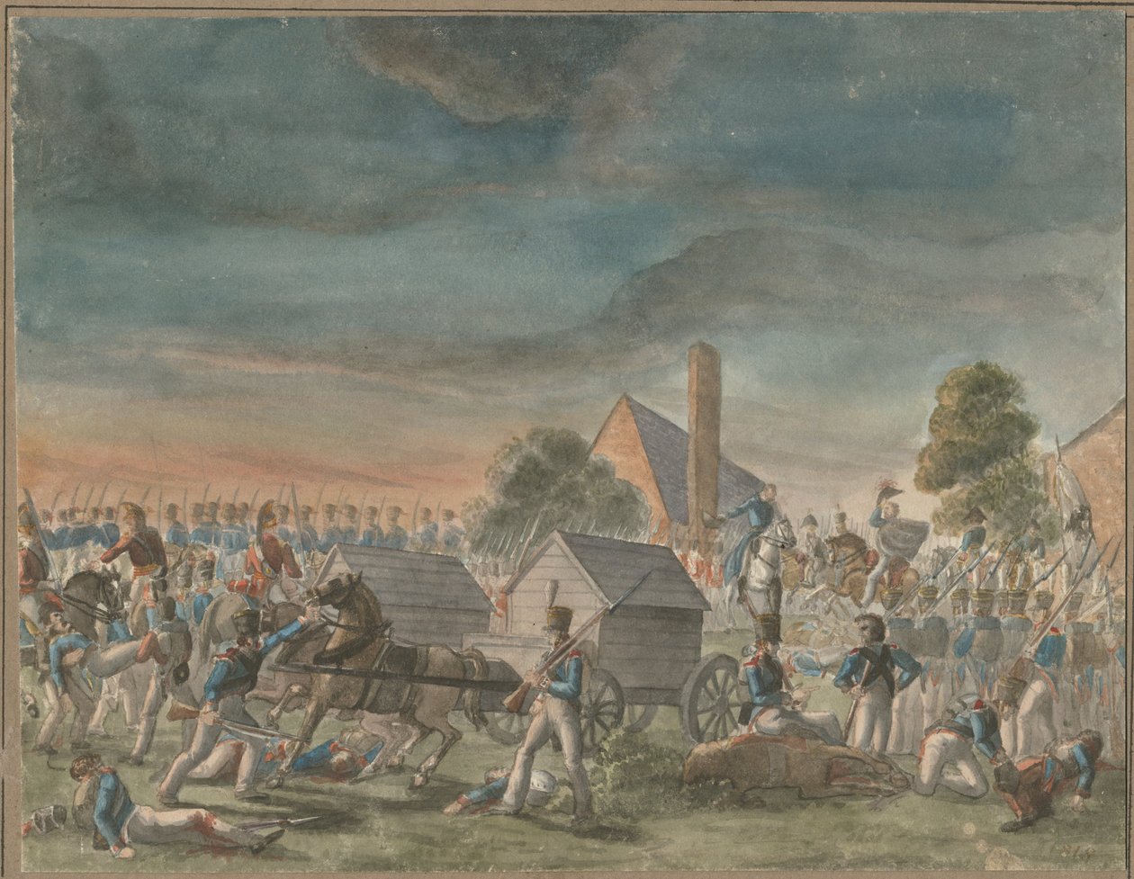 O encontro do Duque de Wellington e Príncipe Blücher, perto de La Belle Alliance, 1818 de Charles Turner Warren