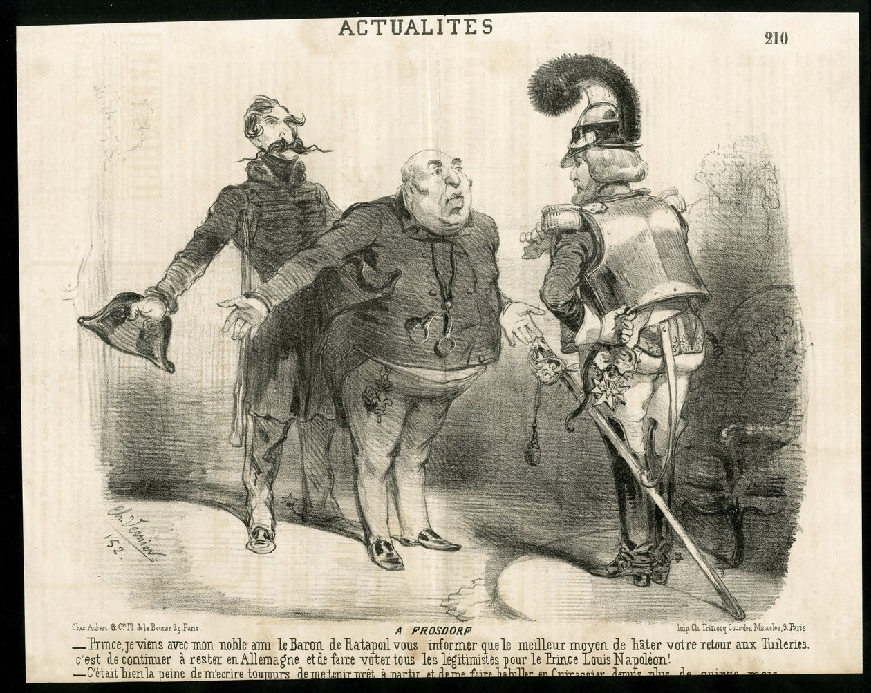 Ilustração de Charles Vernier (? -1887) em Le Charivari - Sobre - Alemanha Prússia, Presidente da República, Frosdorf - Ratapoil de Charles Vernier