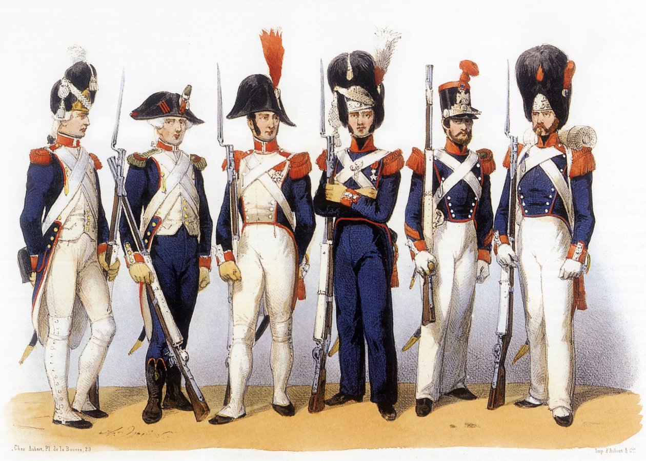 Uniformes do exército francês, Guarda Nacional (Infantaria) 18-19 século, gravura de Charles Vernier (1831-1887) de Charles Vernier