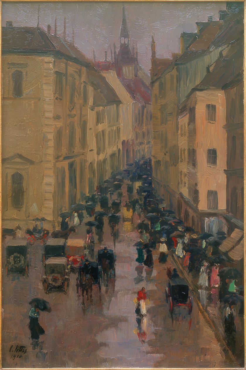 Dienerstraße em Munique, a torre de São Pedro ao fundo de Charles Vetter