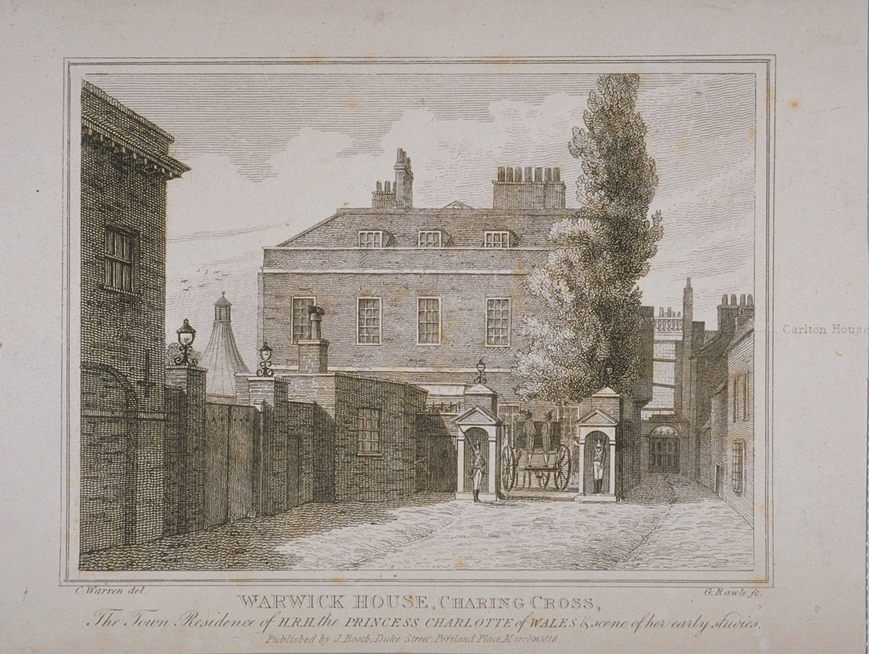 Vista da Casa de Warwick, gravada por Samuel Rawle (1771-1860) e publicada por John Booth (1794-1855) 1818 de Charles Warren