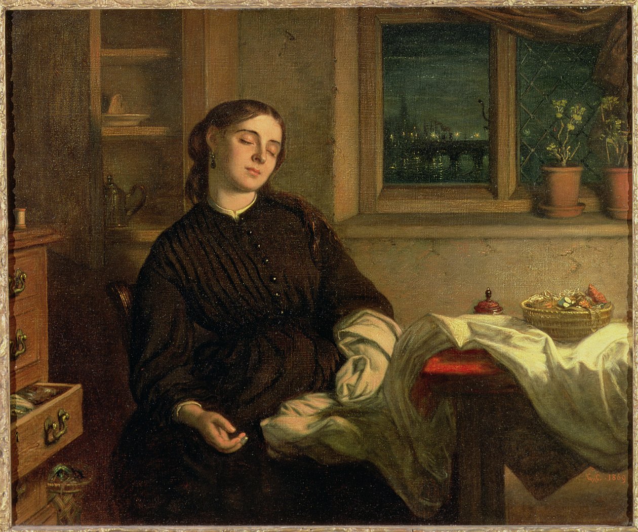 Home Dreams, 1869 (óleo sobre tela colocado no painel) de Charles West Cope