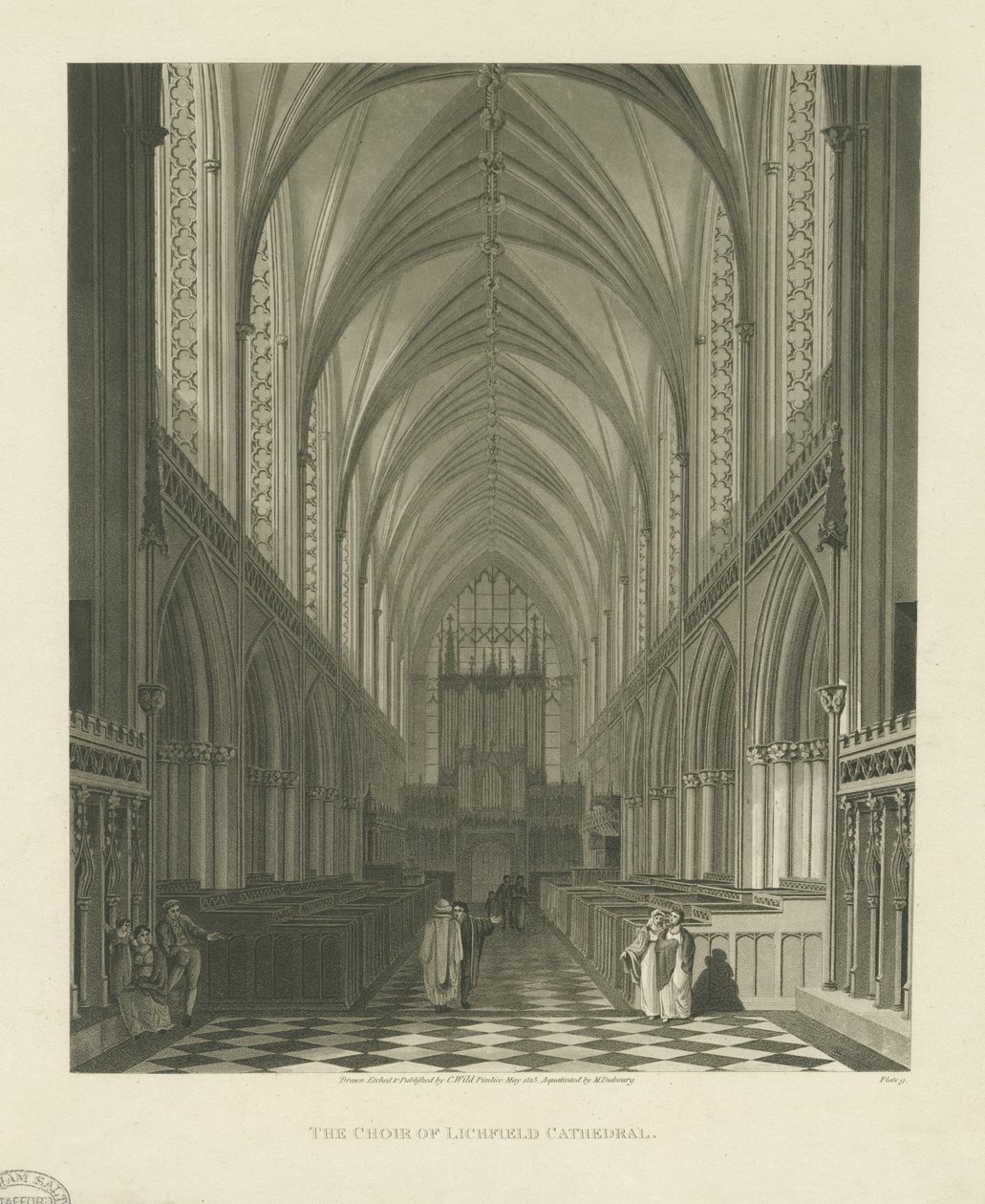 Interior da Catedral de Lichfield - Coro: gravura em água-tinta de Charles Wild
