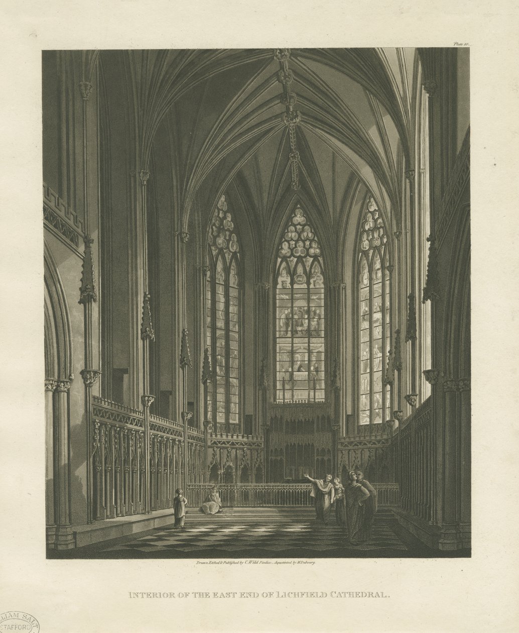 Interior da Catedral de Lichfield - Lady Chapel: gravura em aquatinta, sd [c 1813] (impressão) de Charles Wild