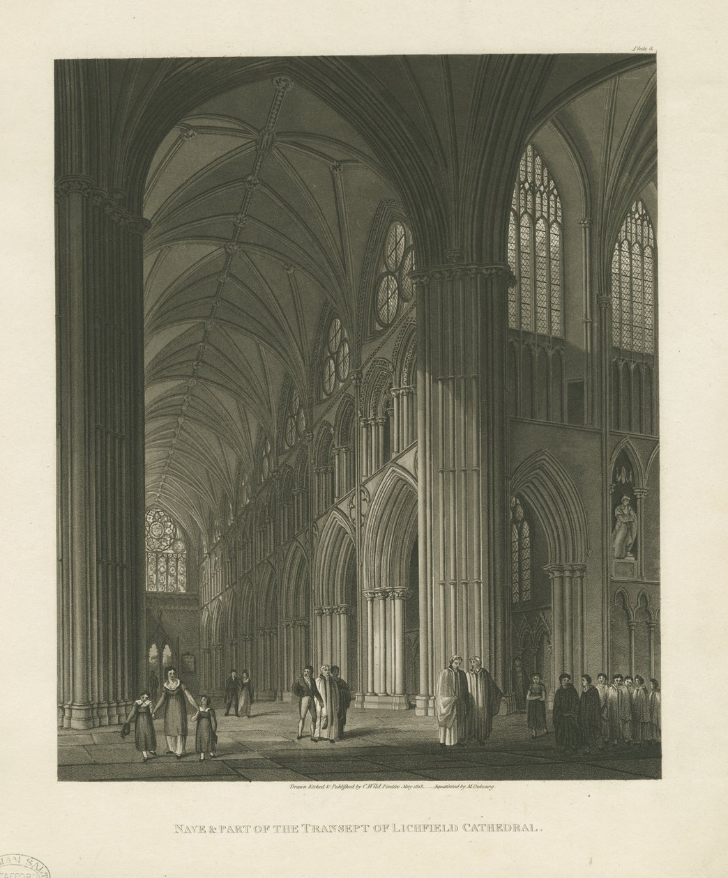 Interior da Catedral de Lichfield - Nave: gravura em água-tinta de Charles Wild