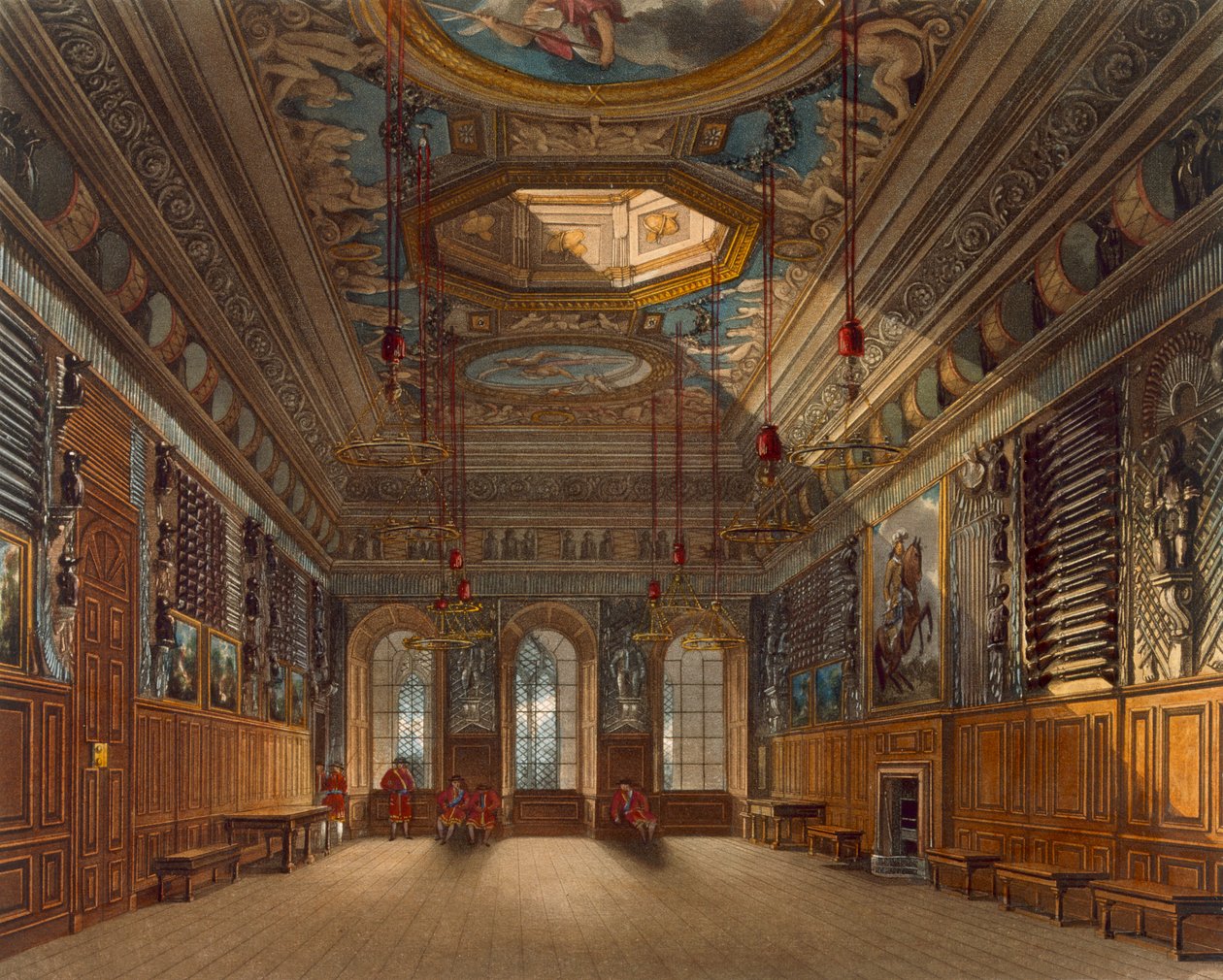 Câmara de Guarda do Rei, Castelo de Windsor, de &39;Royal Residences&39;, gravada por Thomas Sutherland (n.1785), pub. por William Henry Pyne (1769-1843), 1818 (aquatinta) de Charles Wild