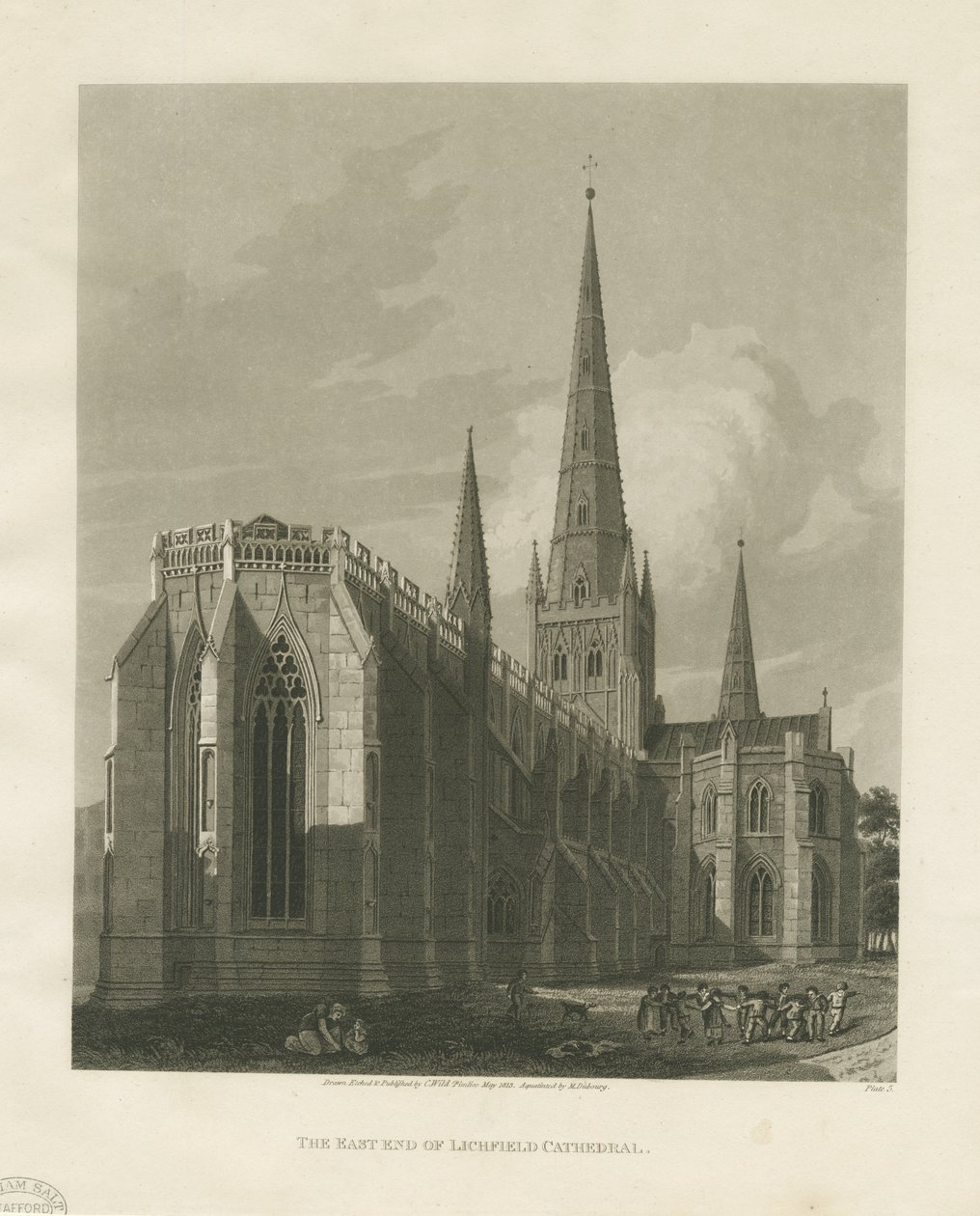 Catedral de Lichfield - vista nordeste: gravura em aquatinta de Charles Wild