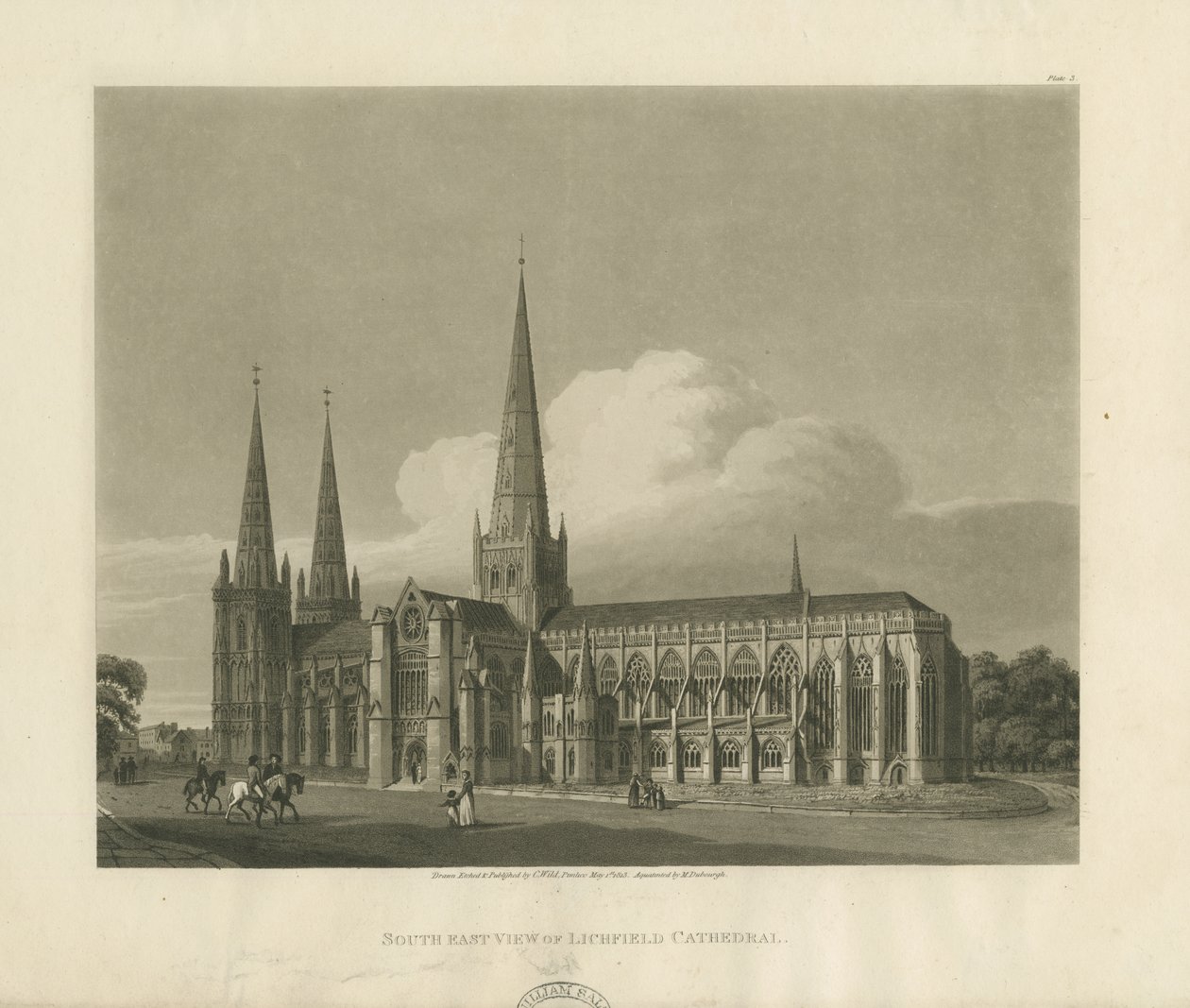Catedral de Lichfield - Sudeste Vista: gravura em aquatint, 1813 de Charles Wild
