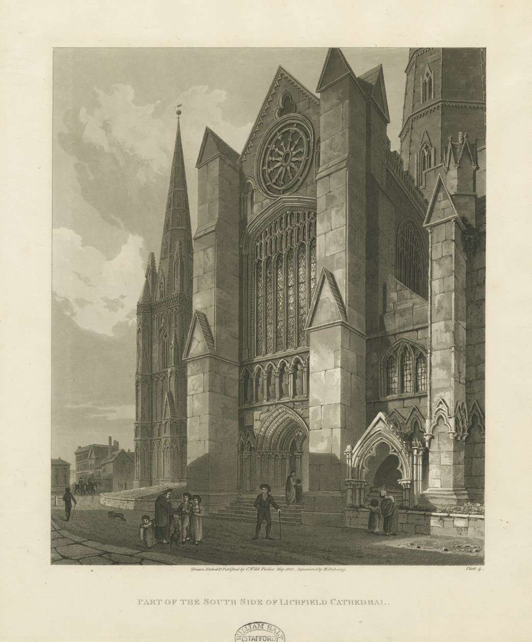 Catedral de Lichfield - South Transept: gravura em aquatinta de Charles Wild