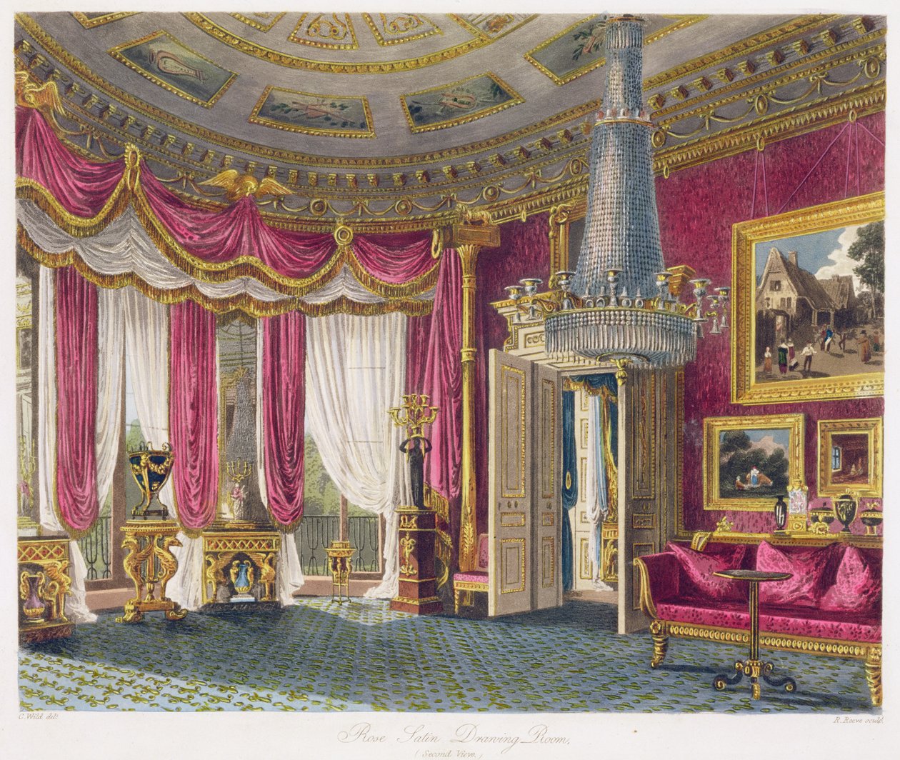 Rose Satin Drawing Room (segunda vista) Carlton House, gravado por R. Reeve (fl.1811-37) de "A História das Residências Reais", de William Henry Pyne (1769-1843) pub. 1818 de Charles Wild