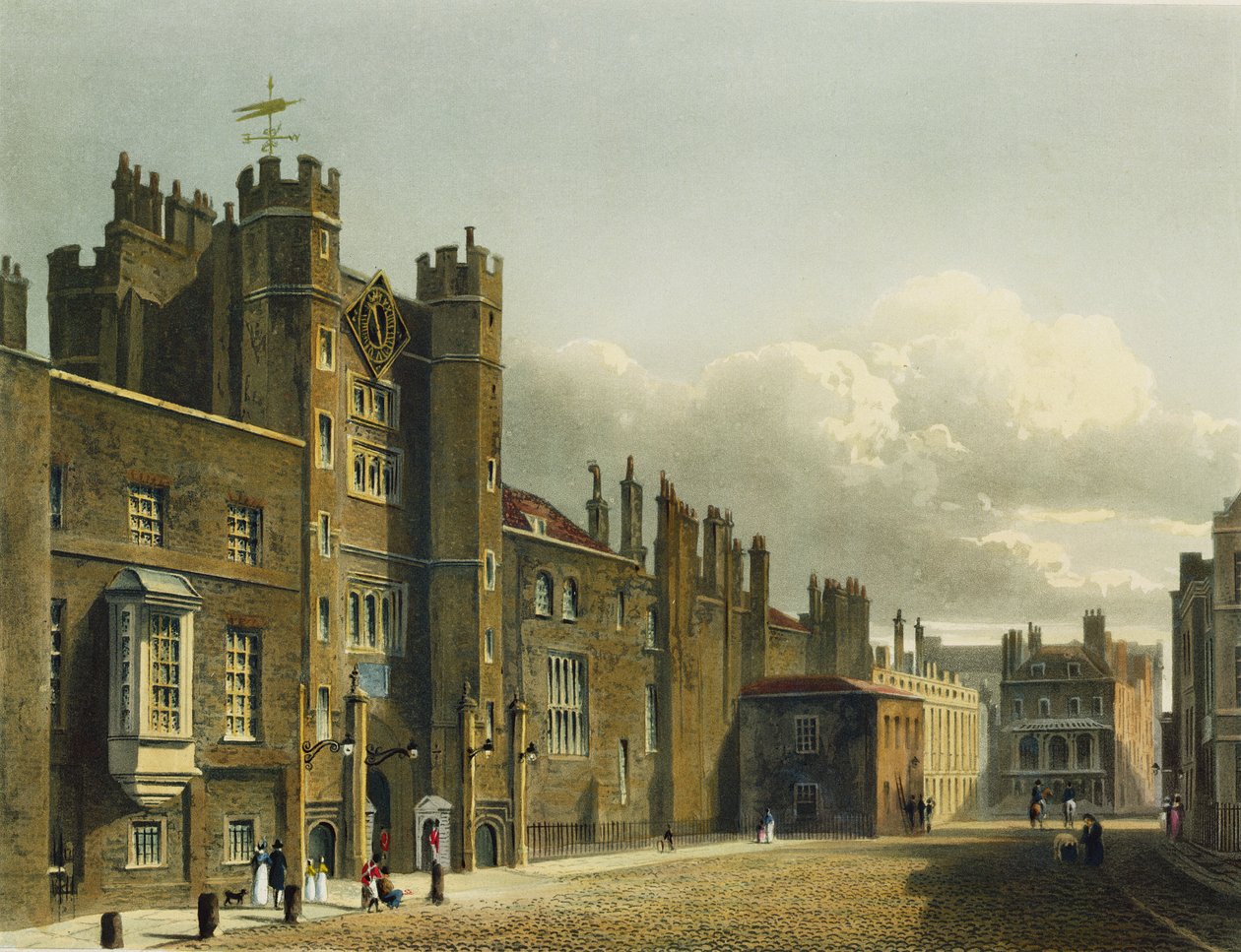 Palácio de St. James, de "A História das Residências Reais", gravado por Richard Reeve (n.1780), por William Henry Pyne (1769-1843), 1819 de Charles Wild