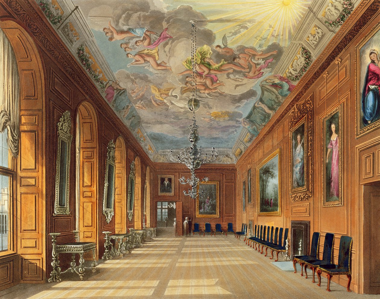 A sala de baile, Castelo de Windsor, de &39;Royal Residences&39;, gravado por Thomas Sutherland (n.1785), pub. por William Henry Pyne (1769-1843), 1817 (aquatinta) de Charles Wild