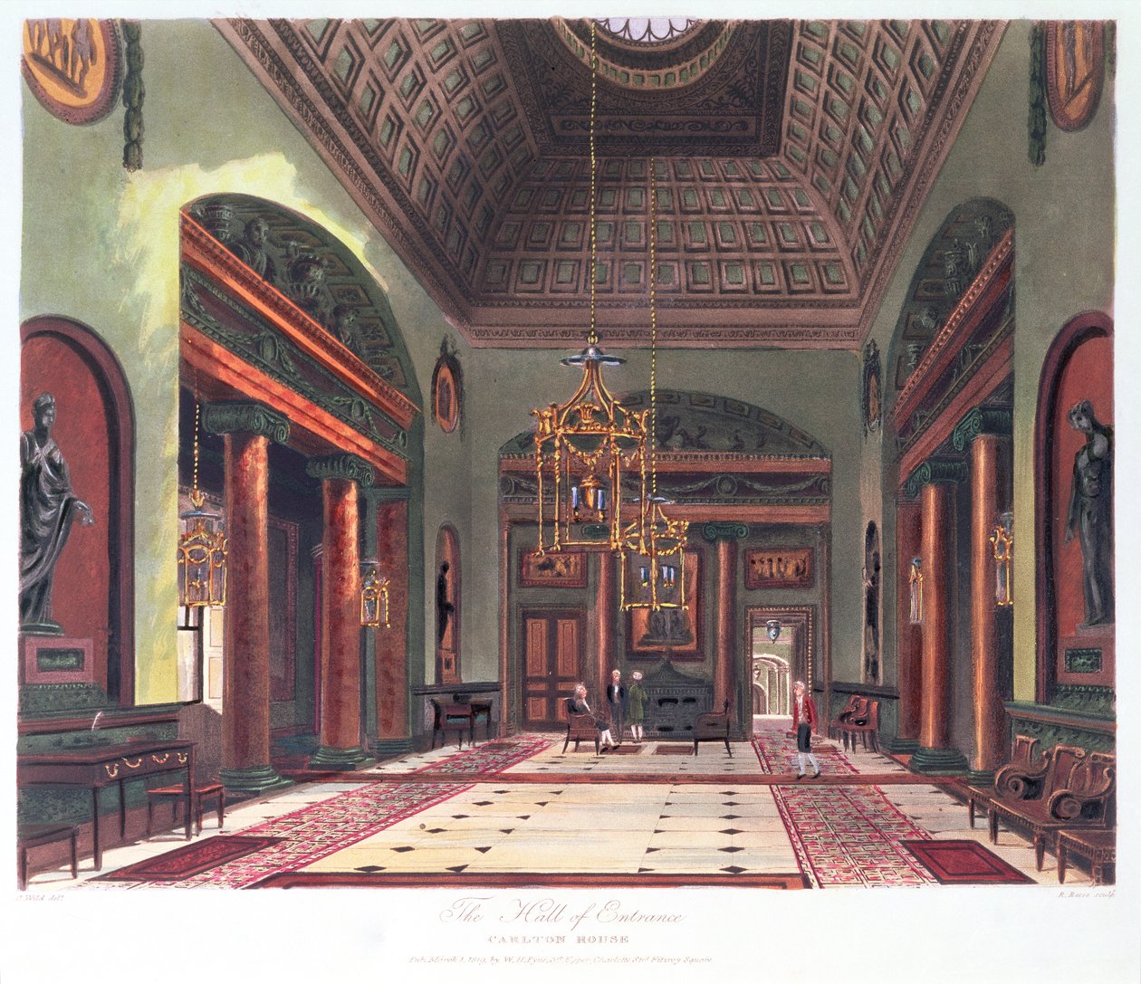 O Hall de entrada, Carlton House, gravado por R. Reeve, pub. 1819 por WHPyne de Charles Wild