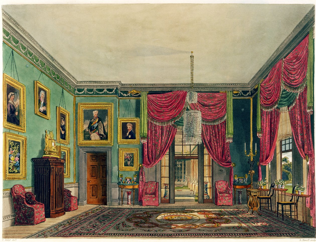 O Pavilhão Verde, Casa Frogmore, de "A História das Residências Reais", gravada por Daniel Havell (1785-1826), por William Henry Pyne (1769-1843), 1819 de Charles Wild