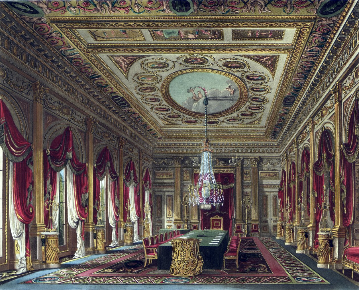 A Sala do Trono, Carlton House, de "A História das Residências Reais", gravada por Thomas Sutherland (n.1785), por William Henry Pyne (1769-1843), 1818 de Charles Wild