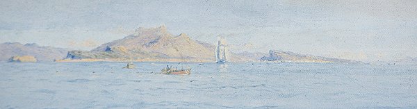Um dia ensolarado ao largo da costa, Villefranche sur Mer, c.1885 (óleo sobre tela colocado) de Charles William Wyllie