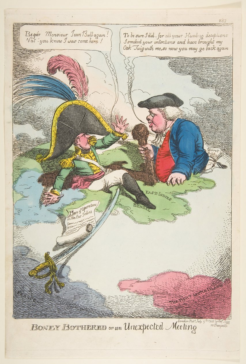 Boney incomodado ou uma reunião inesperada, 9 de julho de 1808. de Charles Williams
