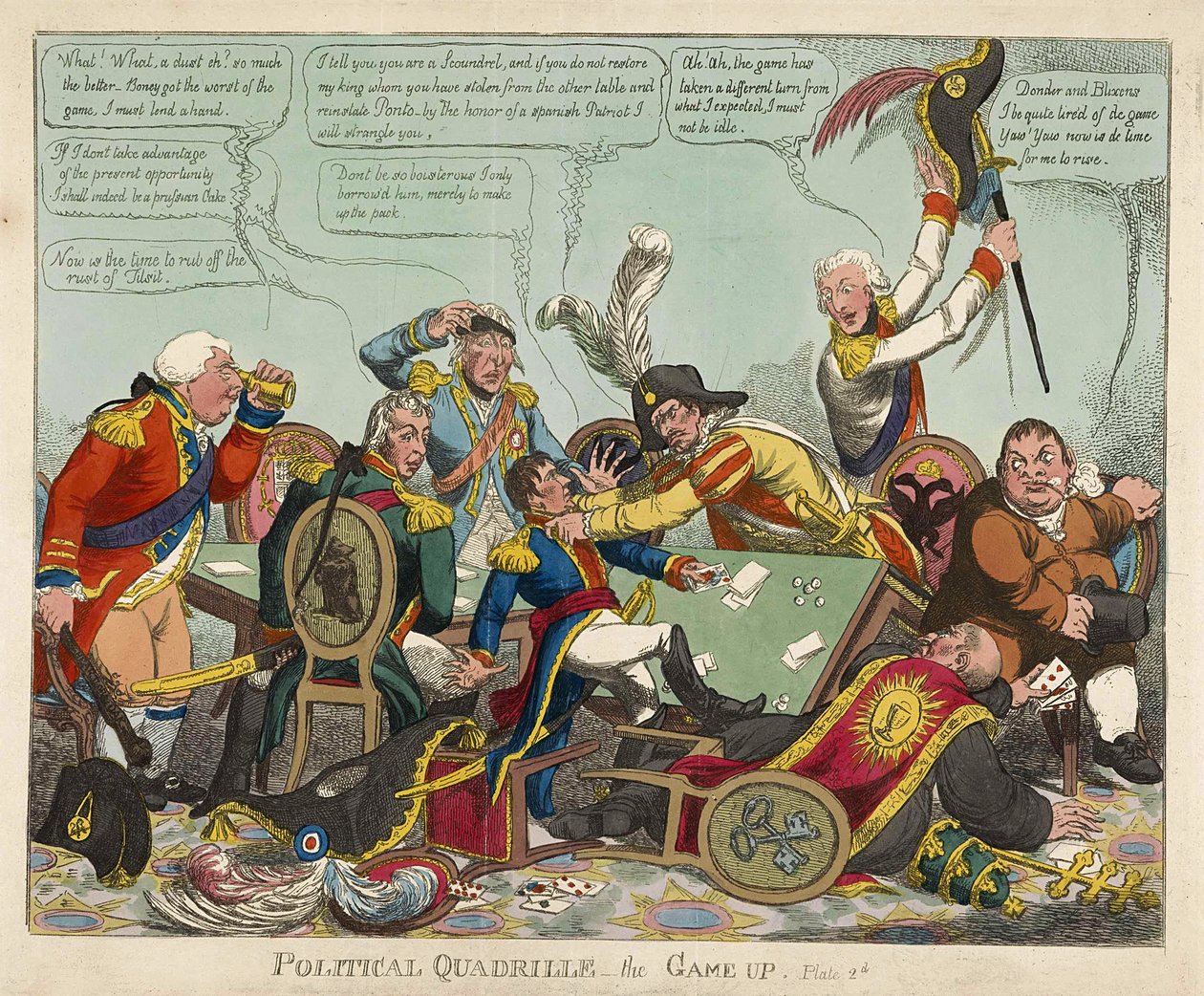 Quadrilha política - o jogo acima, bar. 1806 (gravura colorida à mão) de Charles Williams