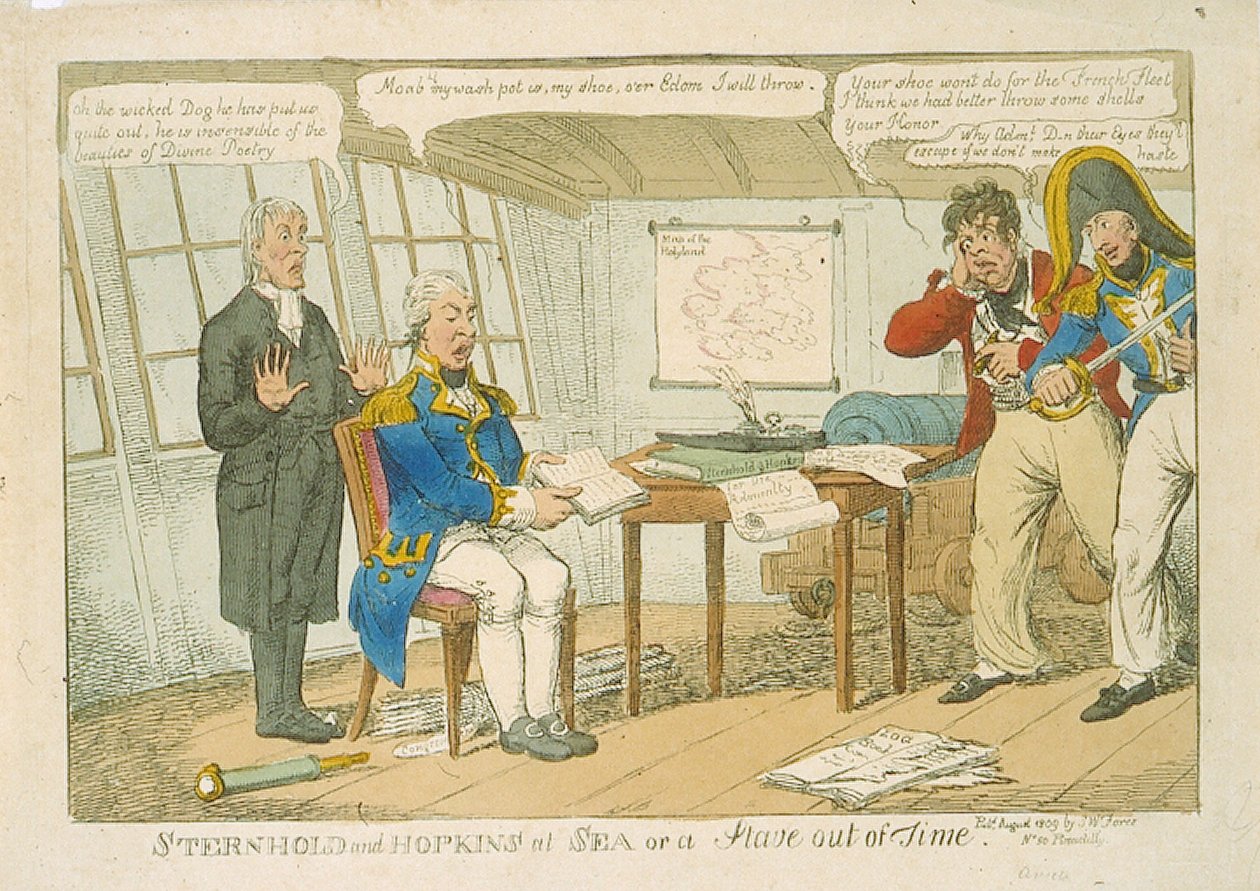 Sternhold e Hopkins no mar ou uma aduela fora do tempo, 1809 (gravura a cores) de Charles Williams