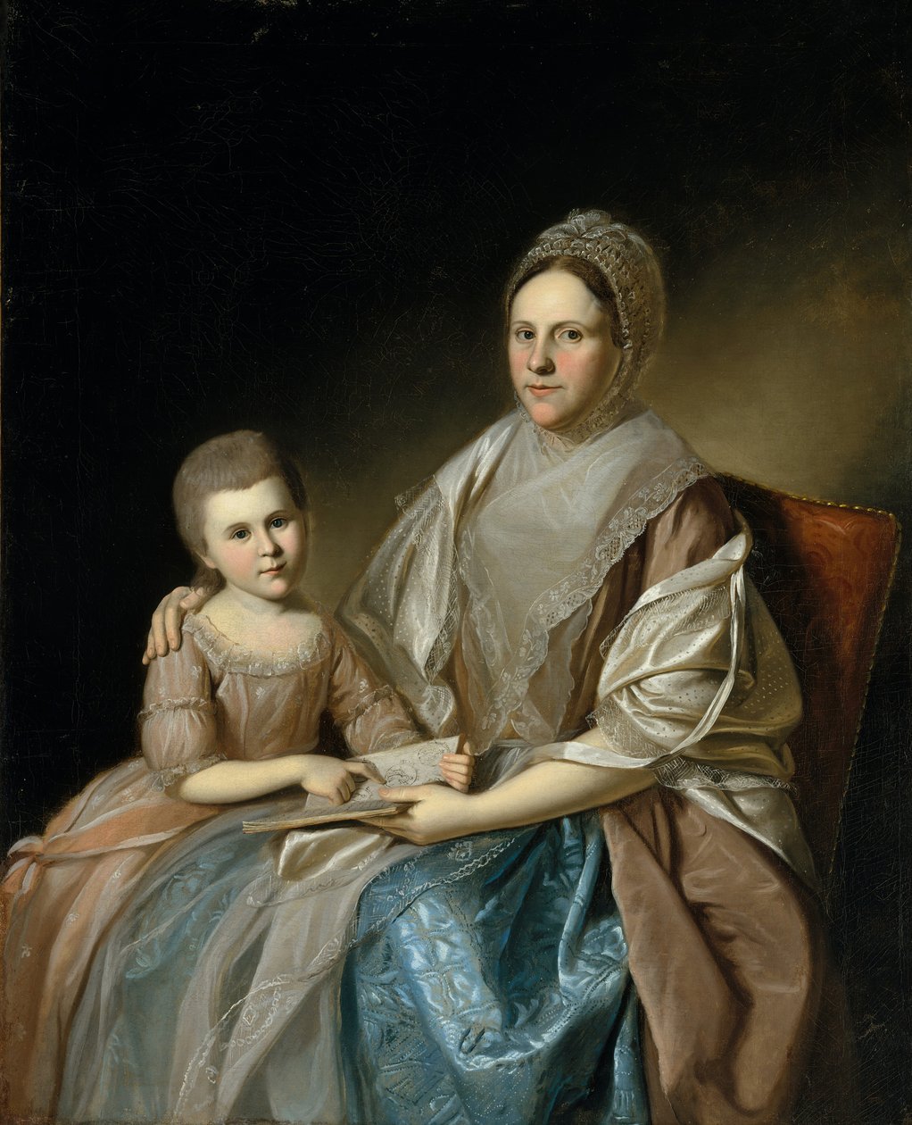Sra. Samuel Mifflin e sua neta Rebecca Mifflin Francis, 1777-80. de Charles Willson Peale