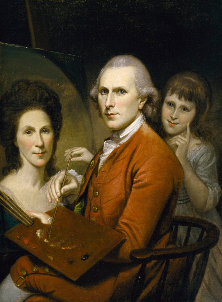 Autorretrato com Angélica Peale e Retrato de Rachel, c.1782-88 (óleo sobre tela) de Charles Willson Peale