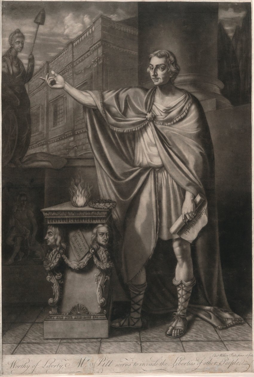 Digno de liberdade, o Sr. Pitt zomba de invadir as liberdades de outras pessoas de Charles Willson Peale