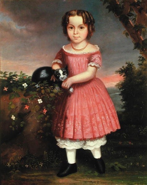 Retrato de uma criança a acariciar um gato de Charles Winter