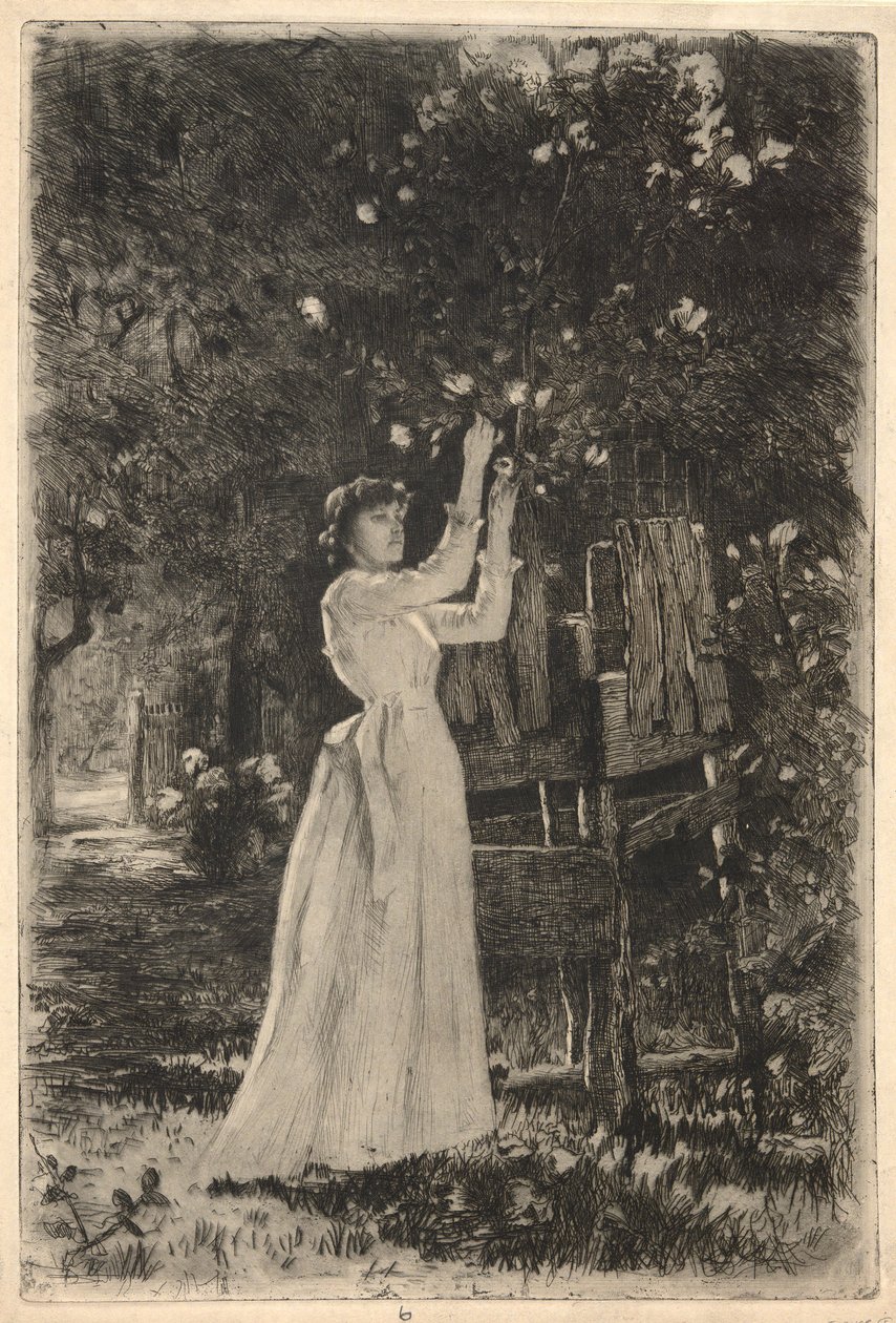 Uma jovem colhendo flores de uma árvore de Charles Yardley Turner