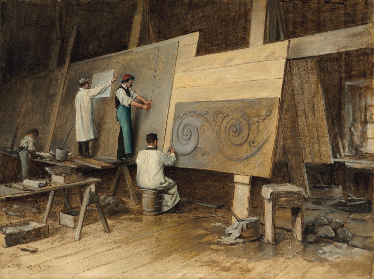 Artista executando desenhos para a exposição colombiana do mundo, Chicago, 1893, 1894 de Charles Yardley Turner