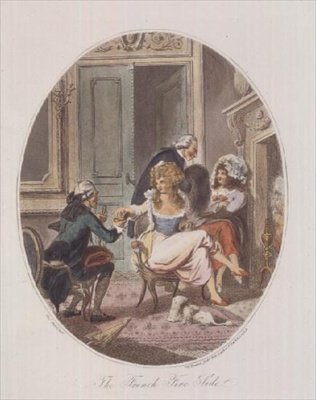 O lado do fogo francês, gravado por PW Tomkins (1760-1840) (aquatint) (ver também 64847, 64849 e 64850) de Charles after Ansell