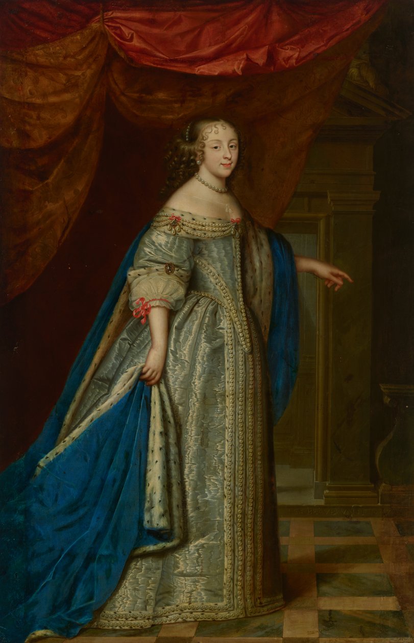 Retrato de uma mulher, de corpo inteiro, tradicionalmente identificada como Henrietta Maria, rainha de Inglaterra de Charles and Henri (1603 77) Beaubrun