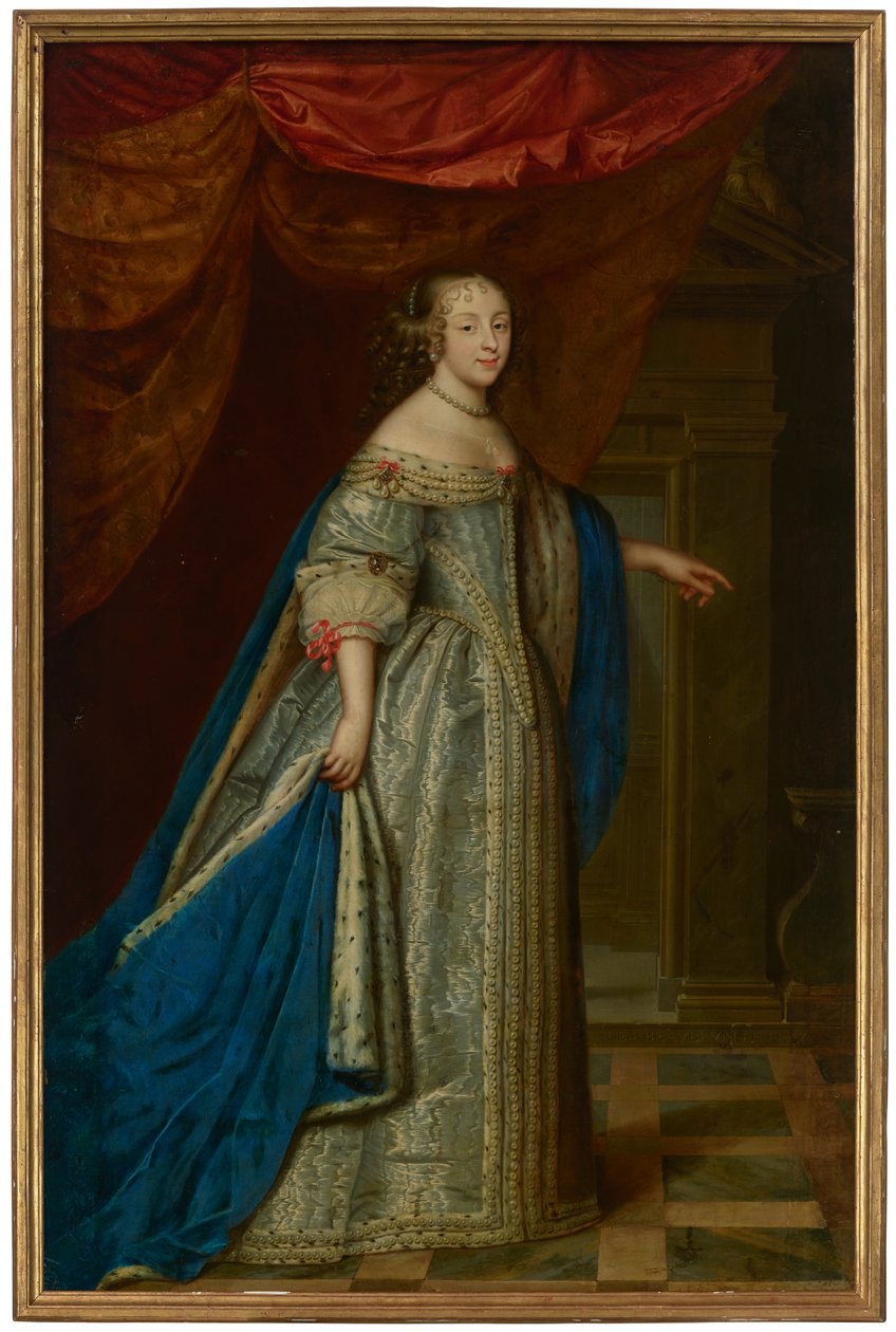Retrato de uma mulher, de corpo inteiro, tradicionalmente identificada como Henrietta Maria, rainha de Inglaterra de Charles and Henri (1603 77) Beaubrun