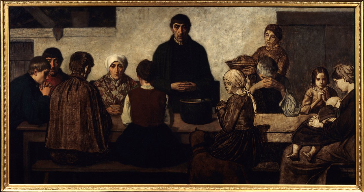 Família Benedita rezando à mesa. Pintura de Charles Groux dit Degroux (1825-1870) (ec.belg.) 1860 Sol. 0,78x1,51 m Paris, musee d