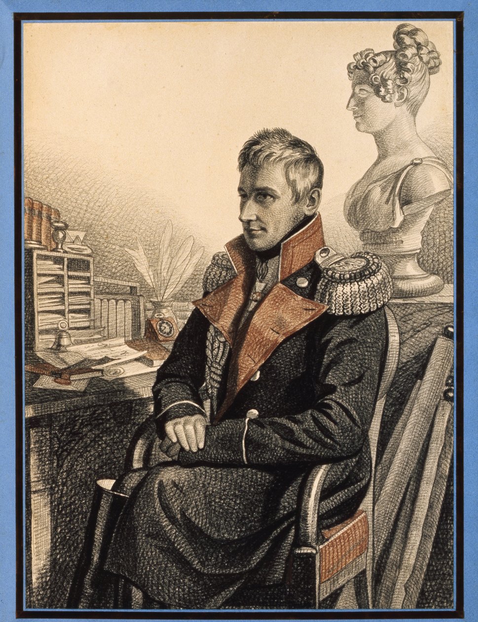 Retrato do Conde Mikhail Vorontsov (1782-1856) (Retrato do Conde M. Vorontsov). Trabalho de Carl Von Hampein (1794- depois de 1880), lápis e aguarela sobre papel, ca. 1820. Arte russa de Charles de Hampeln