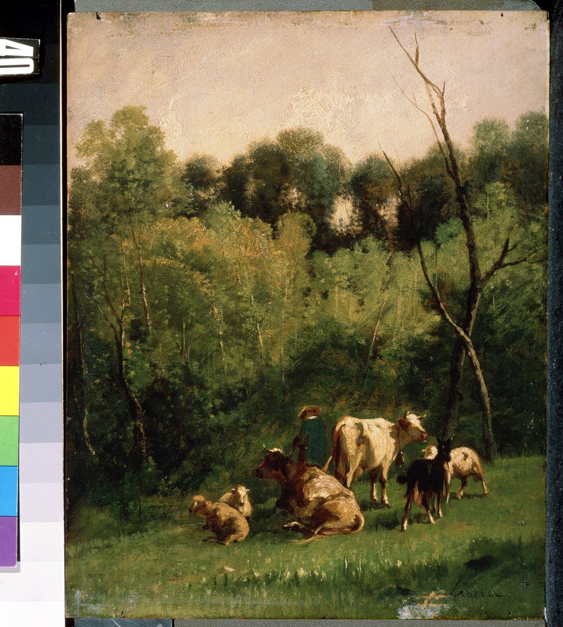"Paisagem" Vacas num pasto. Pintura de Charles de Luna (século XIX) Mikhail Kroshitsky Art Museum, Sevastopol (Sebastopol) Ucrânia de Charles de Luna
