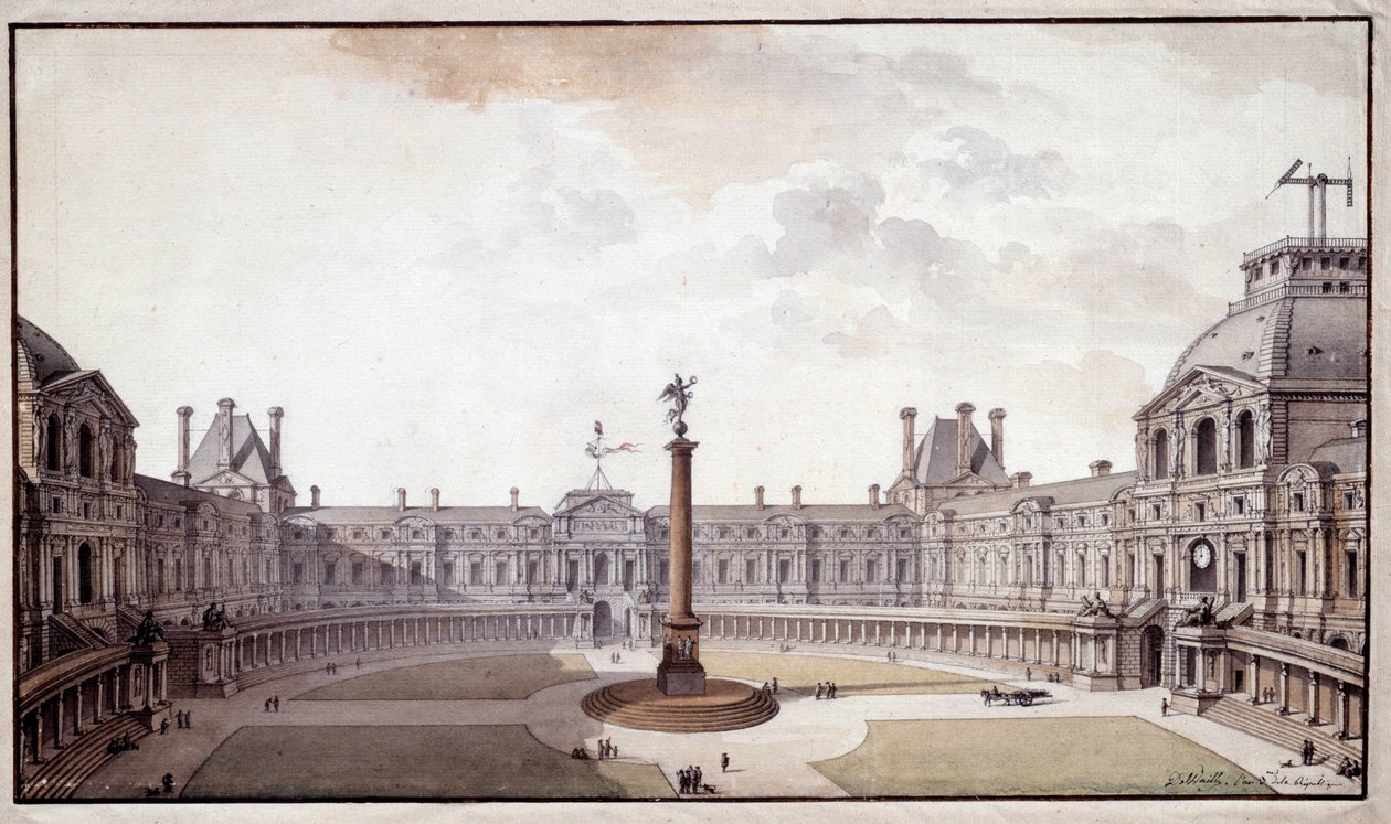 Arquitetura: projeto para redesenhar o Salon Carré du Louvre. Desenho a tinta e caneta do arquiteto Charles de Wailly de Charles de Wailly