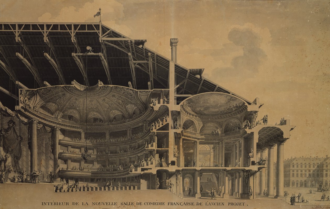 Interior da nova sala Comedie-Francaise no Théâtre de lOdeon, Paris, 1776 de Charles de Wailly