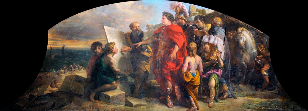 Imperador Augusto (63 aC-14 dC) construindo o porto de Misene (Itália) (Augustus construindo o porto de Miseno) - Pintura de Charles de La Fosse (1636-1716), óleo sobre tela (200x350 cm) de Charles de la Fosse