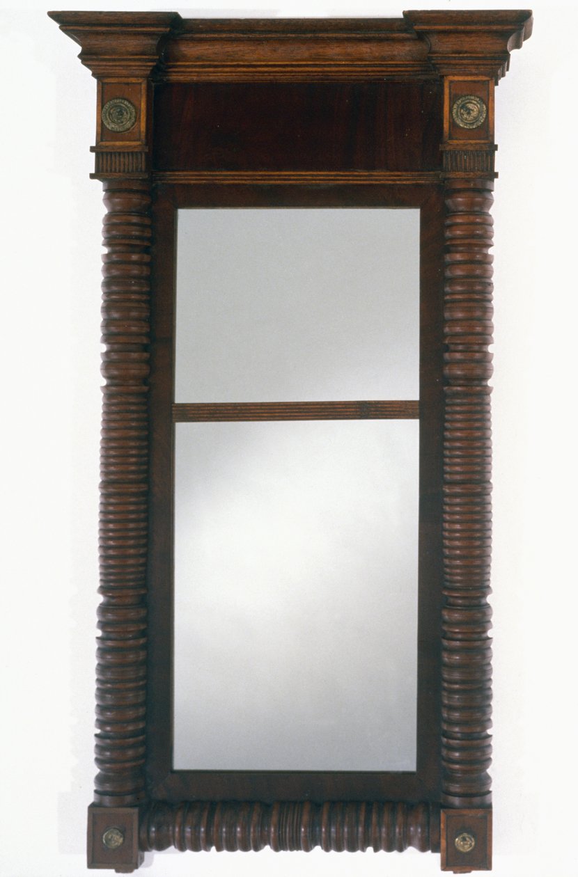 Espelho, c. 1830-1837 (mogno e cereja; pinho branco oriental, bordo macio, latão e vidro espelhado) de Charles del Vecchio