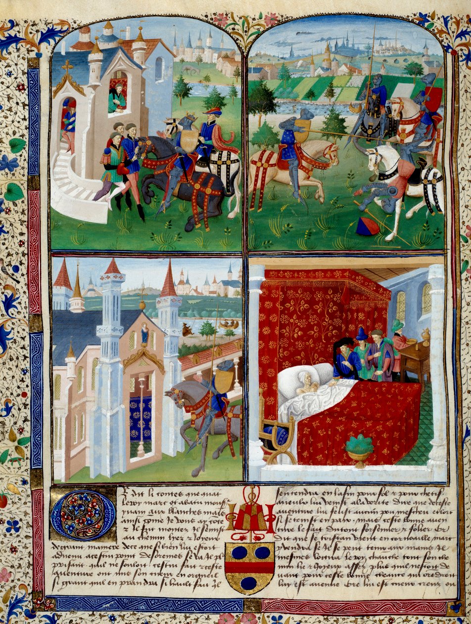 Ilustração do romance de Tristan: início, torneio e morte. Miniatura do Mestre Dit De Charles Du Maine (ca. 1450 - 1460). Chantilly, Museu Conde de Charles du Maine Master