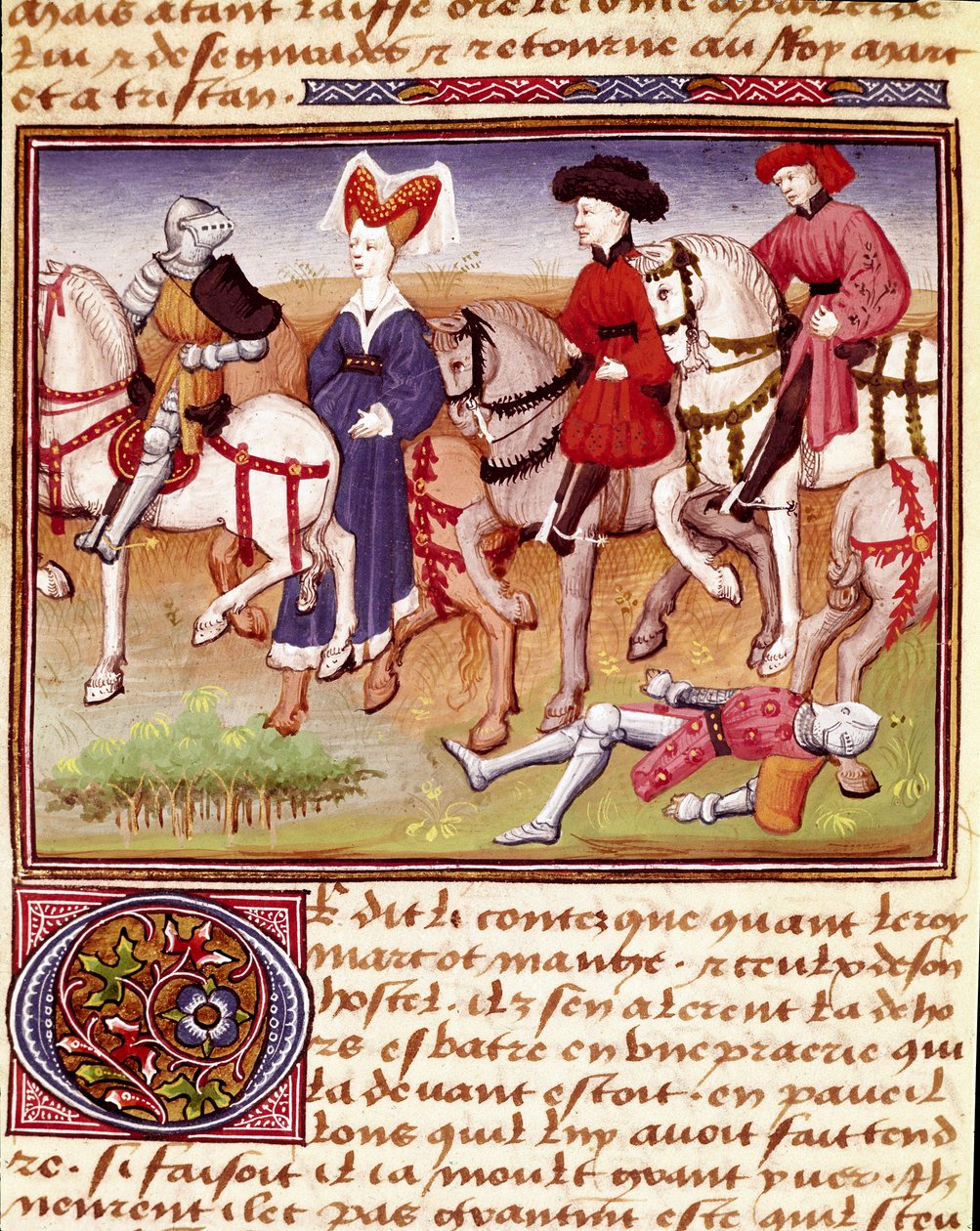 A Rainha Iseut (ou Iseult) é um cavalo acompanhado por cavaleiros em miniatura, provenientes do "Romanesque du Chevalier Tristan" do Mestre Carlos do Maine 1440-1460. Chantilly, Museu Conde de Charles du Maine Master