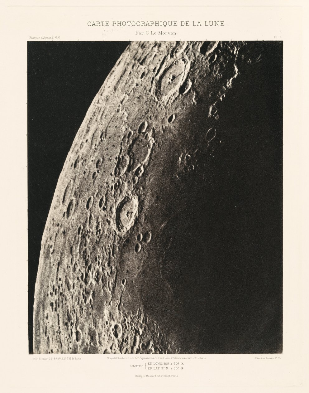Carte photographique de la lune, planche I (Carta fotográfica da Lua, placa I),23 de fevereiro de Charles le Morvan