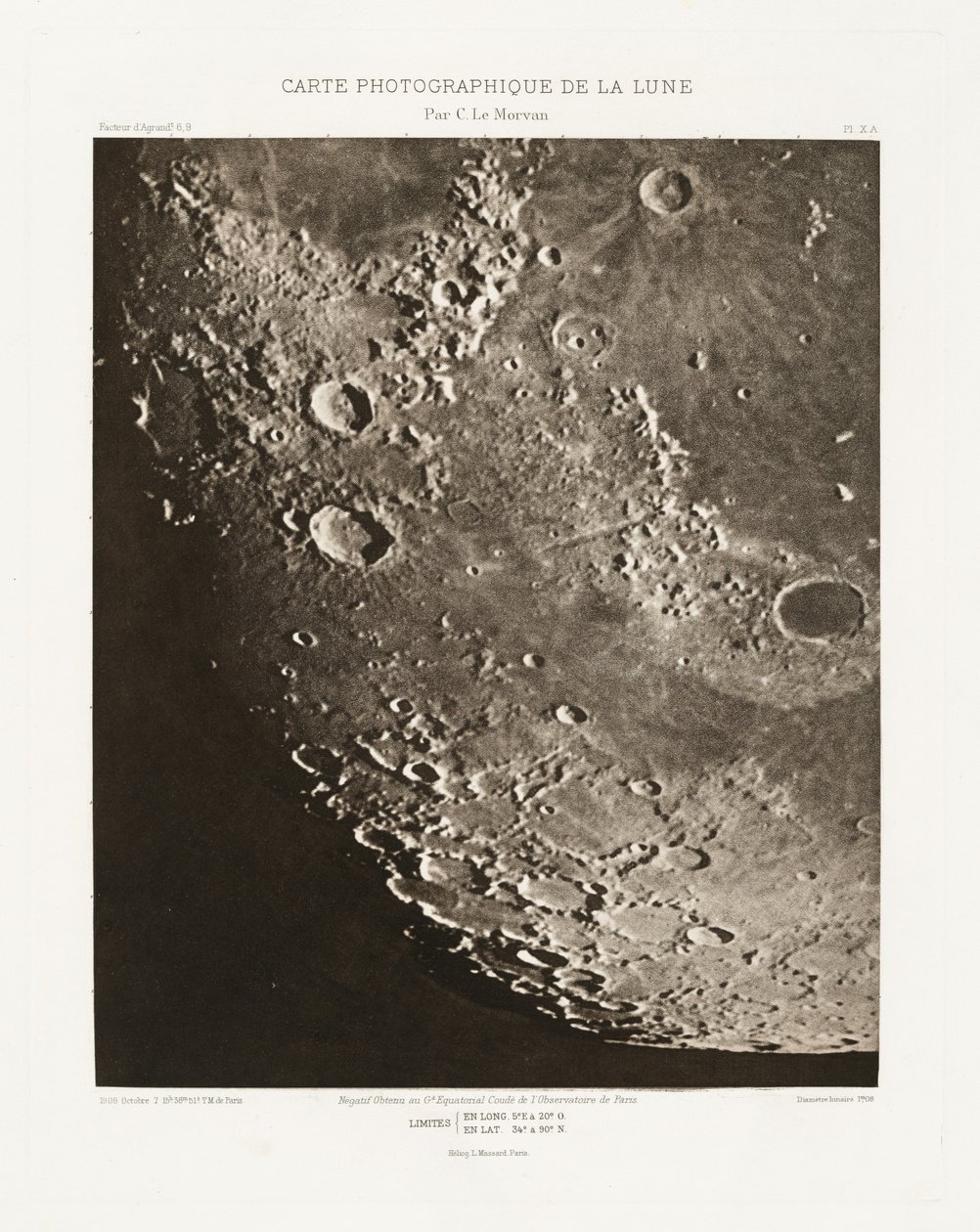 Carte photographique de la lune, planche X.A (Carta fotográfica da Lua, placa X.A),7 de outubro de Charles le Morvan