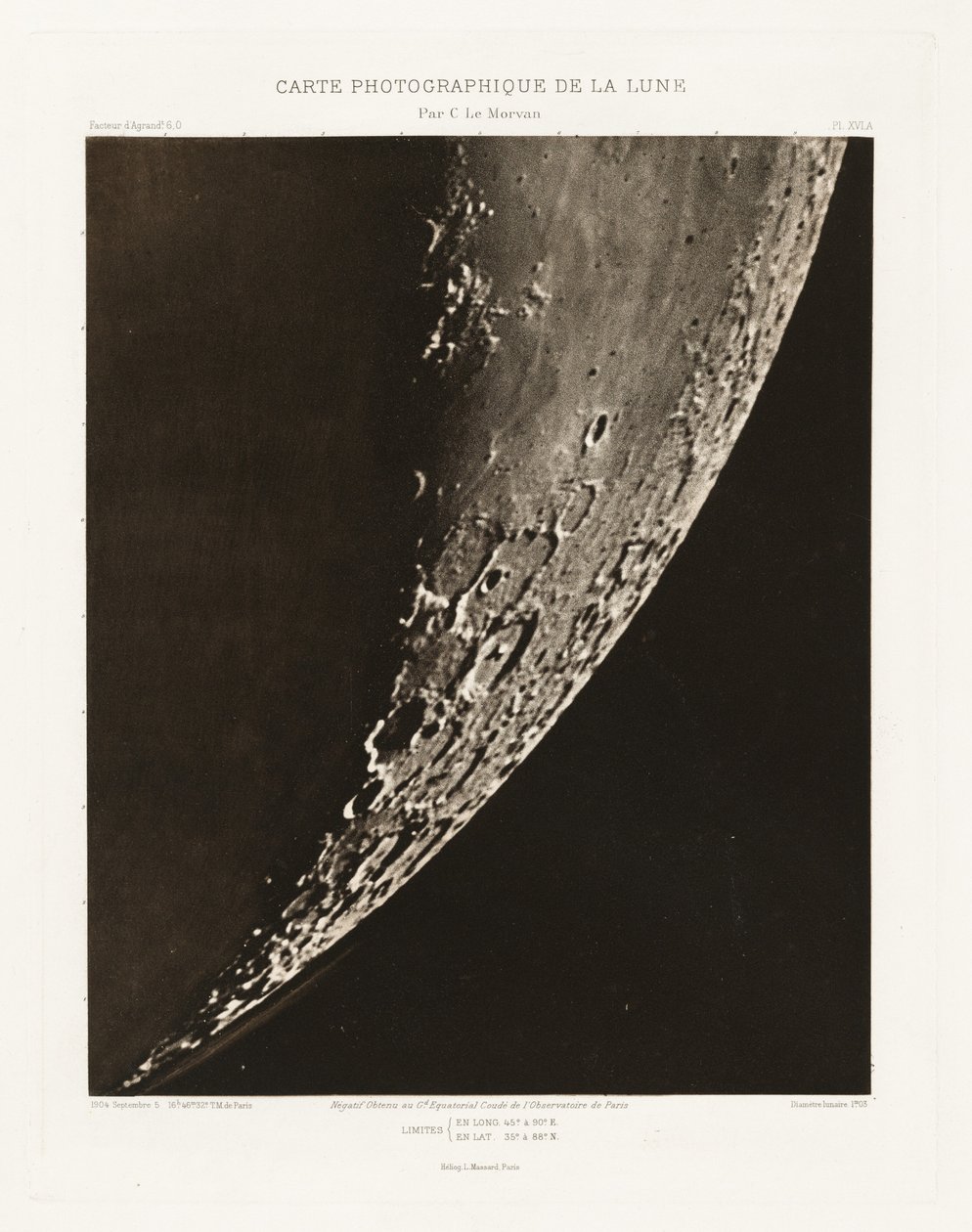 Carte photographique de la lune, planche XVI.A (Carta fotográfica da Lua, placa XVI.A),5 de setembro de Charles le Morvan