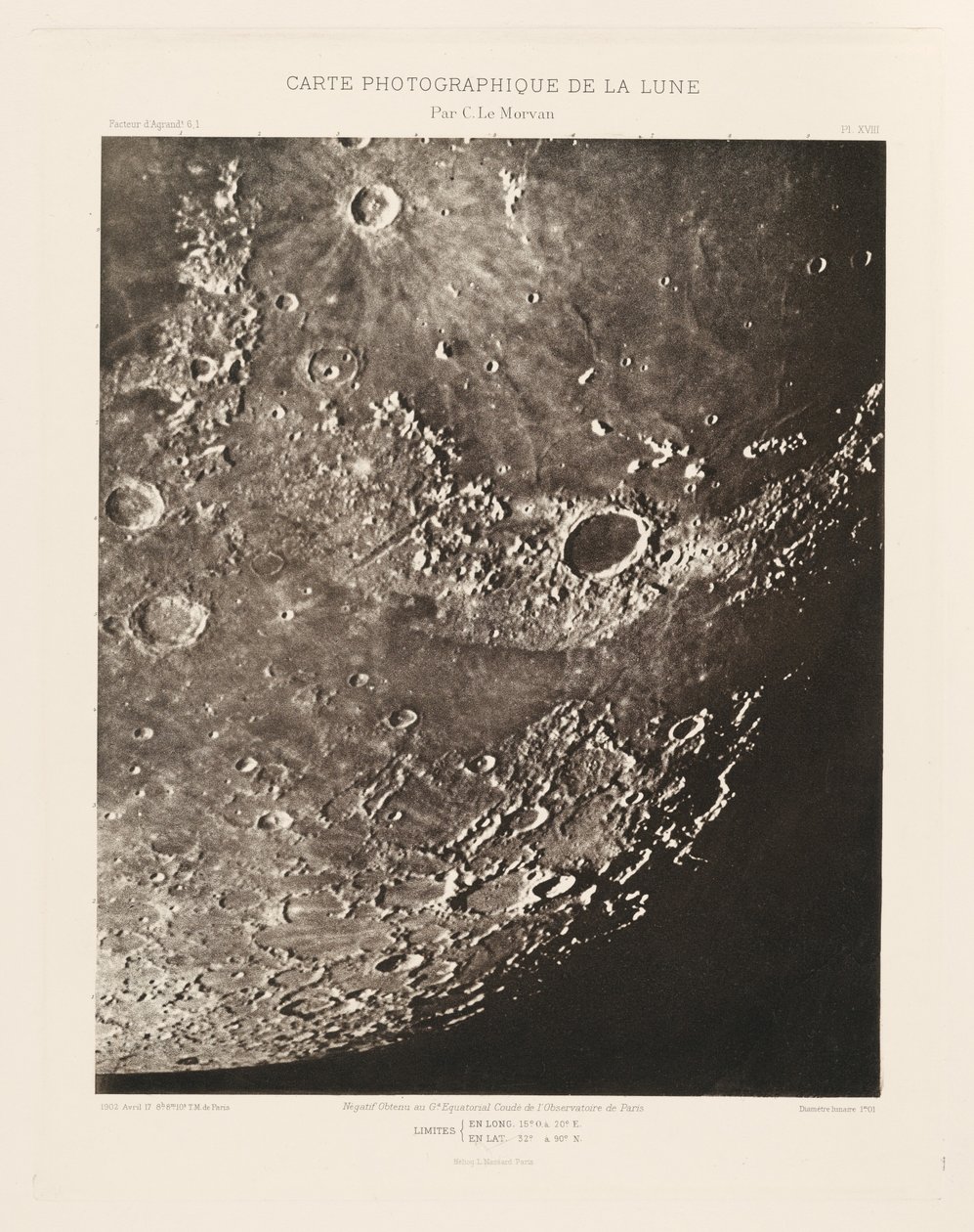 Carta fotográfica da Lua, placa XVIII, 17 de abril de Charles le Morvan