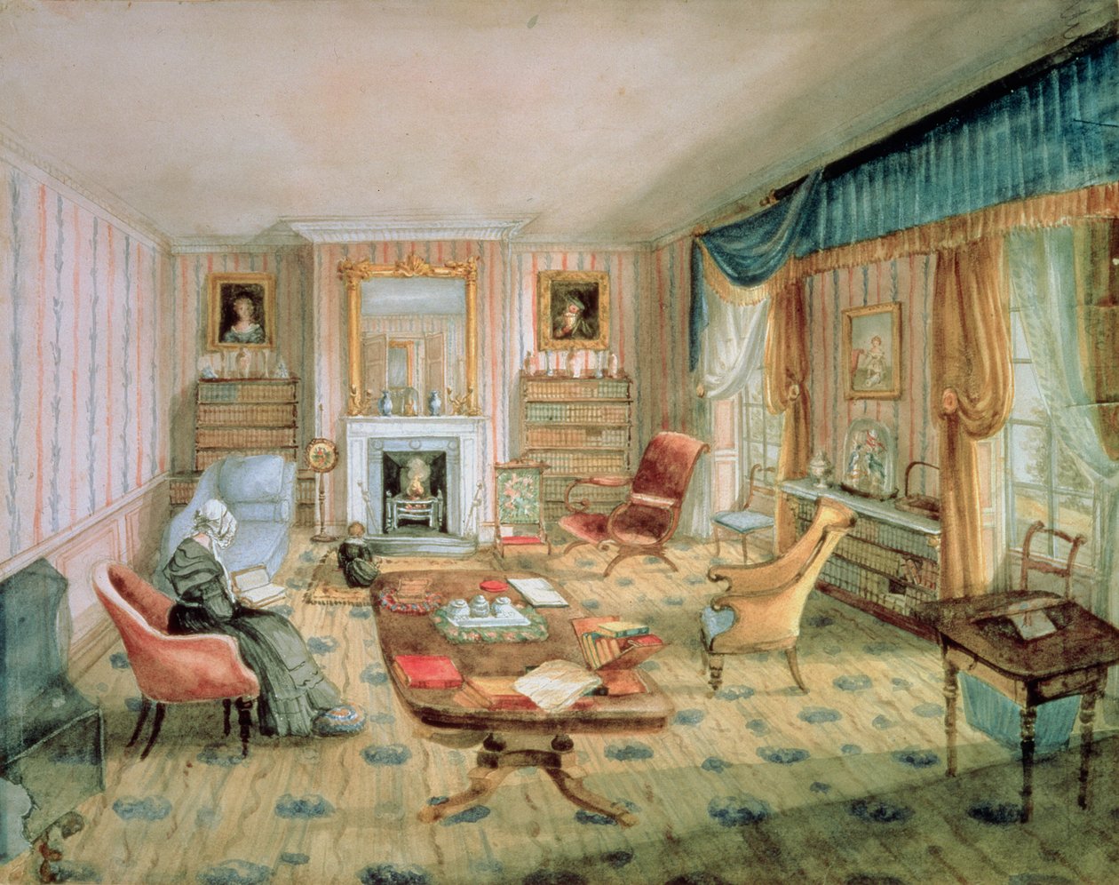 A sala de desenho, White Barnes, f.55 de um &39;Álbum de Interiores&39;, 1843 de Charlotte Bosanquet