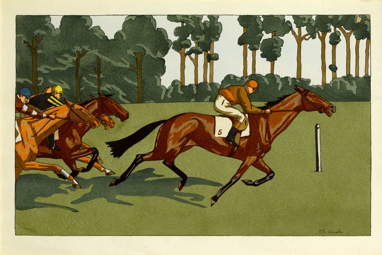Um conjunto de quatro impressões - Longchamps e outras raças, c.1910 de Charlotte Ancelin