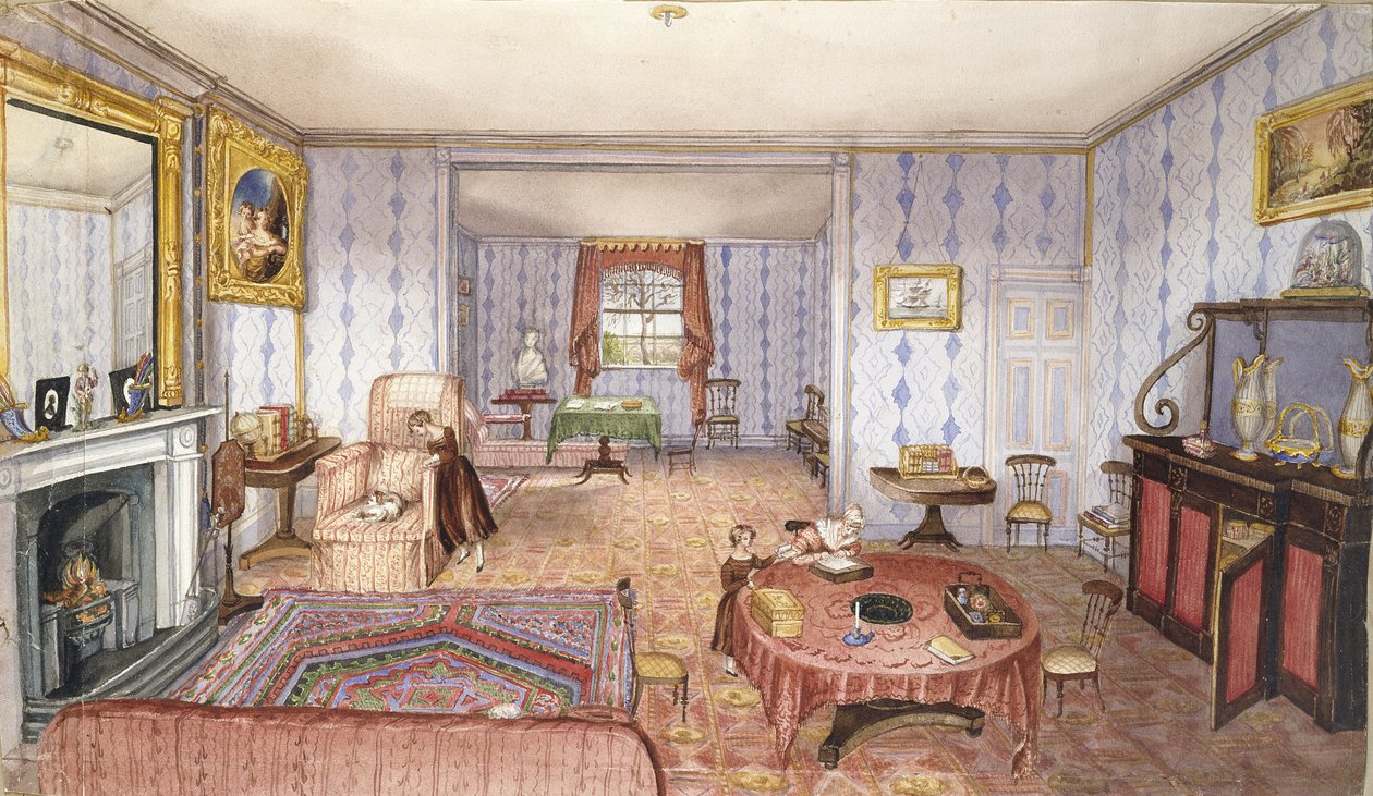 Sala de desenho, Clay Hill, f12 de um álbum de interiores, 1843 de Charlotte Bosanquet