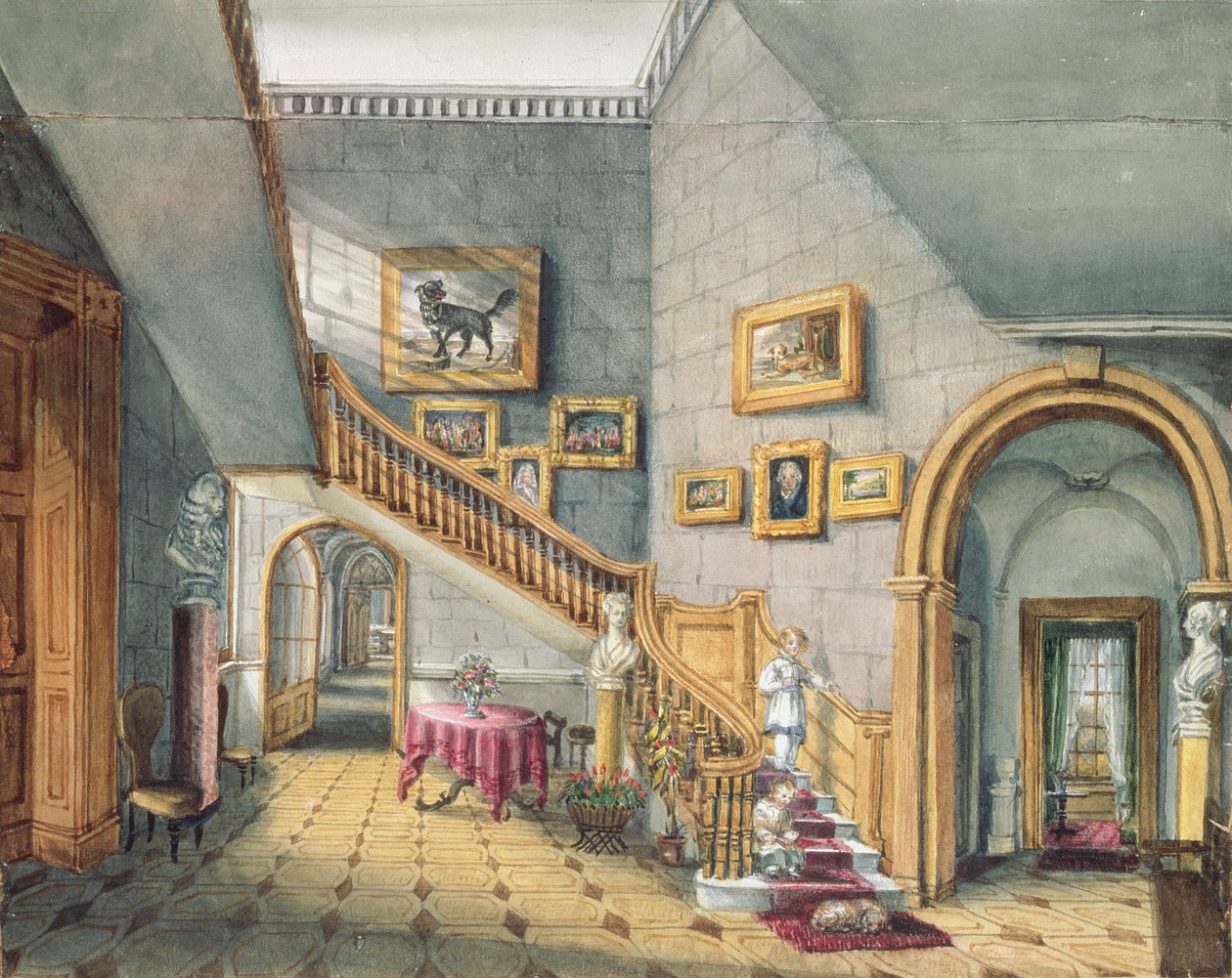 The Staircase, Strood Park, f26 de um álbum de interiores, 1843 de Charlotte Bosanquet